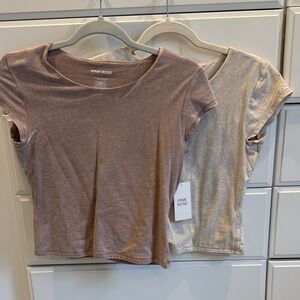 Pink Rose Juniors Short Sleeve Tees in Mauve and Beige - 2-Pack